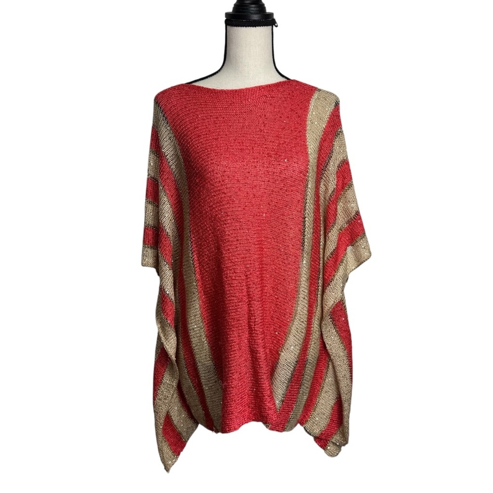 Chicos‎ Coral Tan Vibrant Poncho Beachy Vacation Cruise